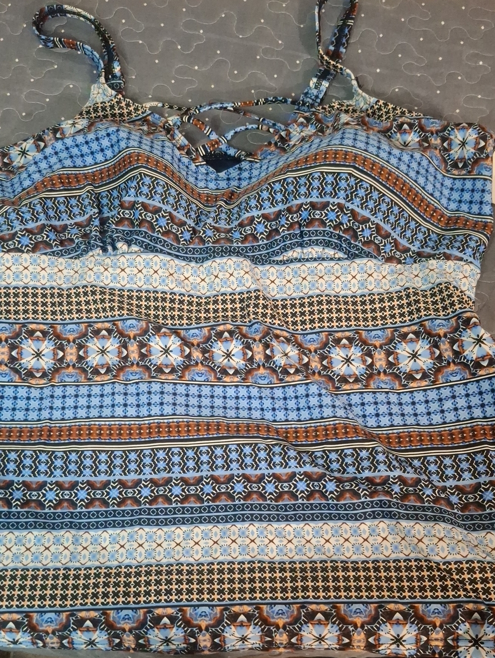 croft & barrow Blue and Brown Patterned Women's Swim Top